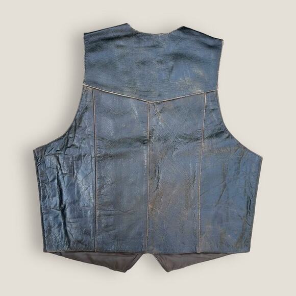 Leather Sheen USA Men’s Vintage Brown Leather Motorcycle Vest Size: 50 - Picture 6 of 7